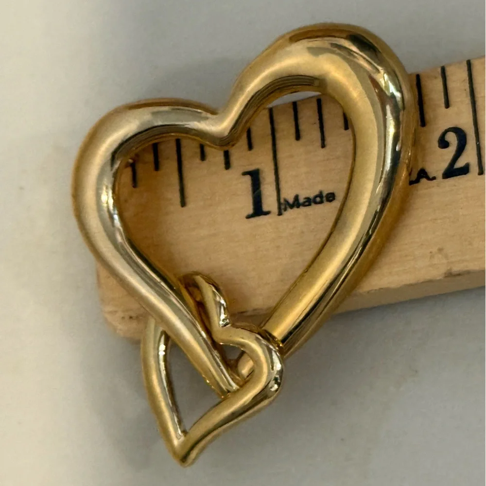 Vintage Double Heart Interlocking Hanging Love Gold-tone Pin‎ Brooch